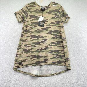 Bobeau Womens T Shirt Dress Sz Large Green‎ Camo Short Sleeve Hi Low Hemline New
